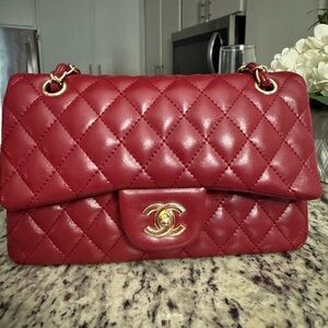 CHANEL Red Quilted Shoulder Bag